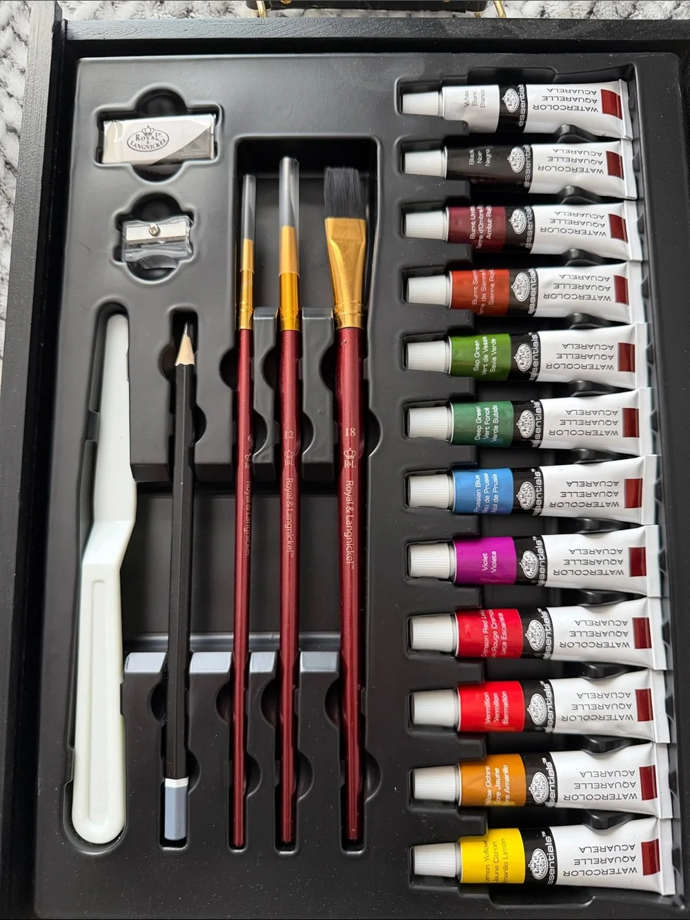 Black Artist Paint Set with Assorted Colors and Brushes